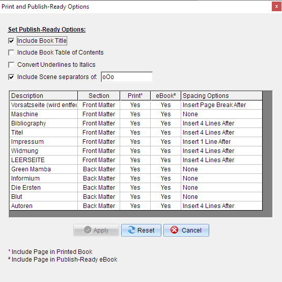 WriteWay bietet getrennte Exportkonfigurationen für Druck und eBook