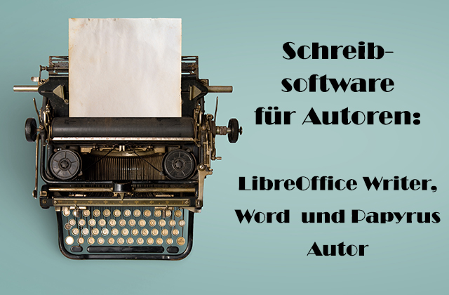 Schreibmaschine auf türkisem Hintergrund mit Titel des Beitrags