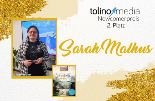 Beitragsbild mit Foto der Autorin Sarah Malhus und Cover des Gewinnertitels